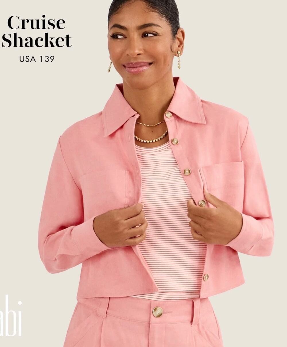 Cabi Cruise Shacket #6707 Large Pink Button Front Shirt Jacket Utility Top